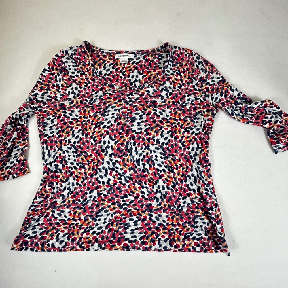 Liz Claiborne‎ Women's Long Sleeve V Neck Abstract Print Top Size L